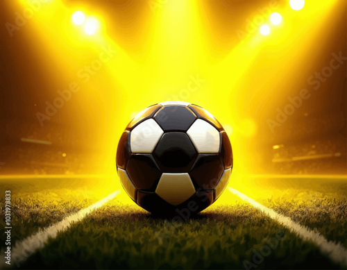 Soccer Ball on Field with Spotlights