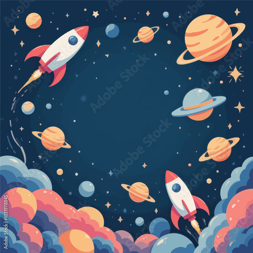 Space Rockets with Planets and Stars  
