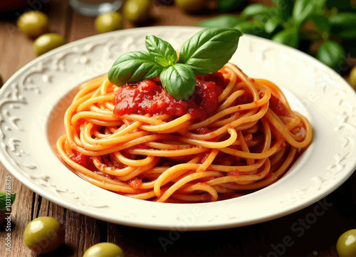 Spaghetti with Tomato Sauce and Basil  

