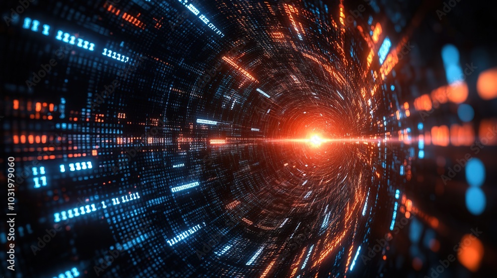 Naklejka premium Digital transformation concept. System engineering. Binary code