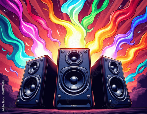 Speakers with Colorful Flames