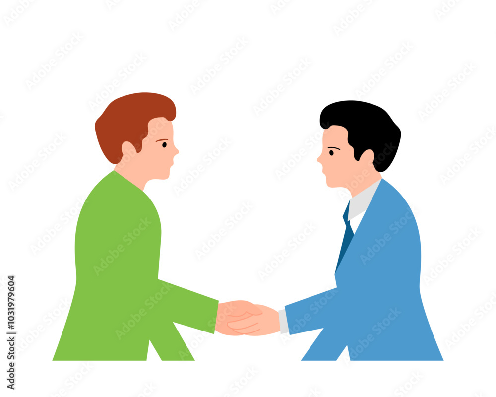 Men shaking hands, making a deal. Vector simple color flat illustration. Men shaking hands, making a deal. Vector simple color flat illustration.