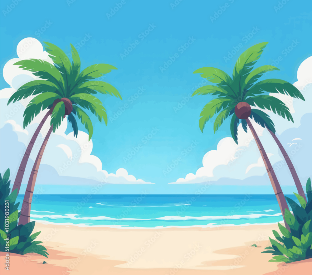 Fototapeta premium Tropical Beach Scene with Palm Trees