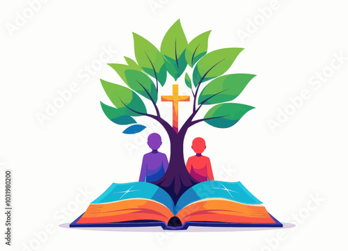 Tree of Faith with Open Book and Cross