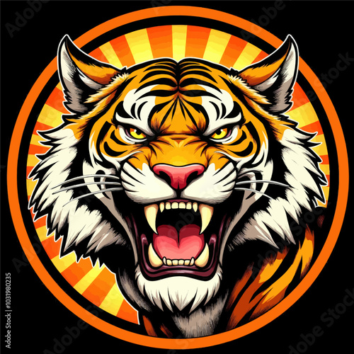 Tiger Roar with Sunburst Background 
