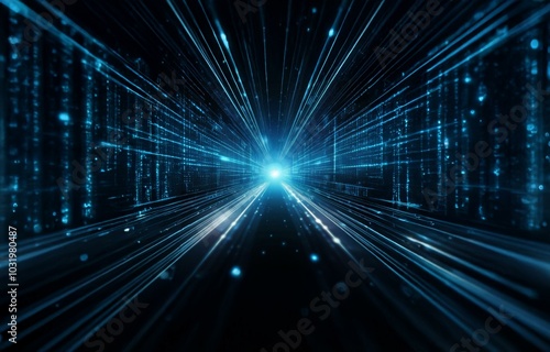 Wallpaper Mural A dark tunnel with blue lines emanating from the center and a bright light at the end. Torontodigital.ca