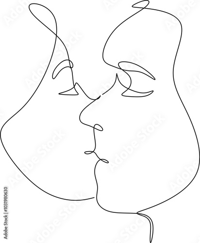 Couple kissing. Trendy line drawing. Couple illustration in one line. Minimalistic vector illustration. Continuous abstract one line drawing,