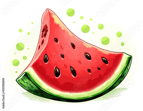 Watermelon Slice with Green Background