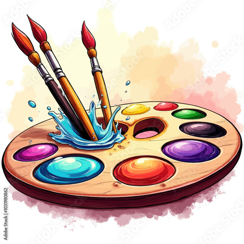 Watercolor Paintbrush and Palette 
