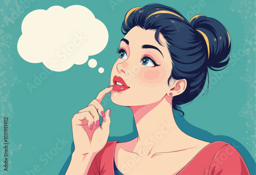 Woman Thinking with Thought Bubble  
