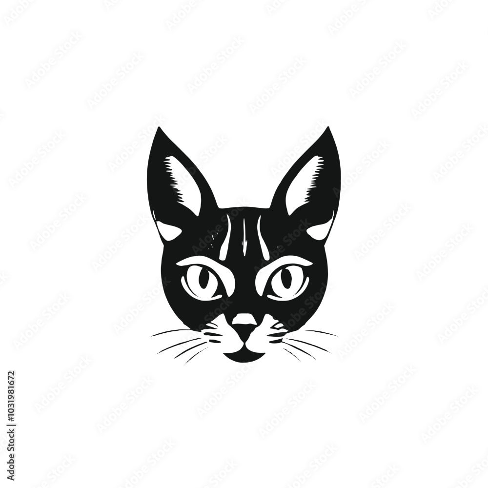 A black and white illustration of a cat's face A black and white illustration of a cat's face