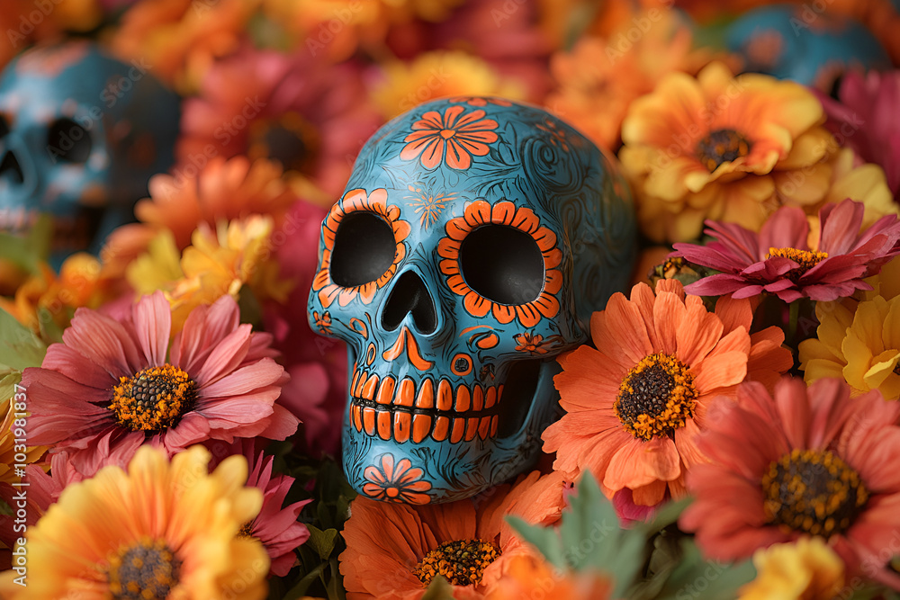 Skulls and Flowers on floral background Skulls and Flowers on floral background