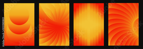 Abstract gradient backgrounds vector set in. Trendy vibrant gradient yellow orange  colors  posters in groovy, trippy, y2k psyhodelic style.