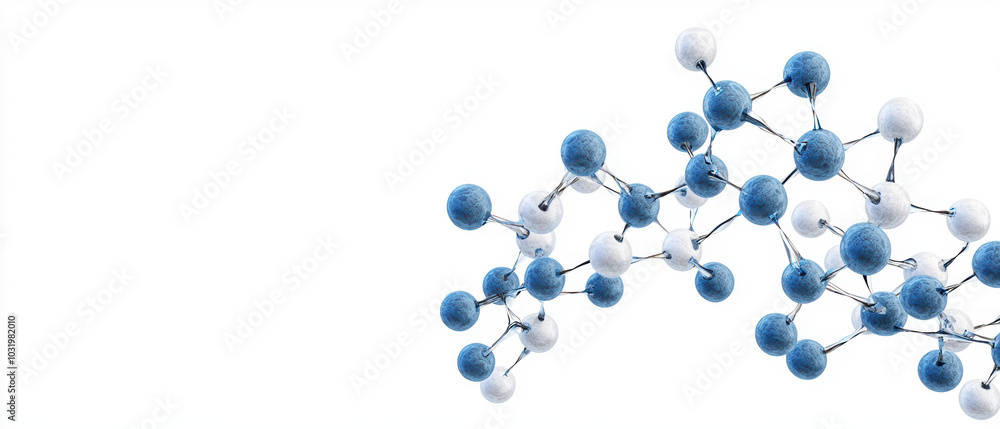A molecular structure featuring blue and white atoms interconnected by bonds on a light background. A molecular structure featuring blue and white atoms interconnected by bonds on a light background.
