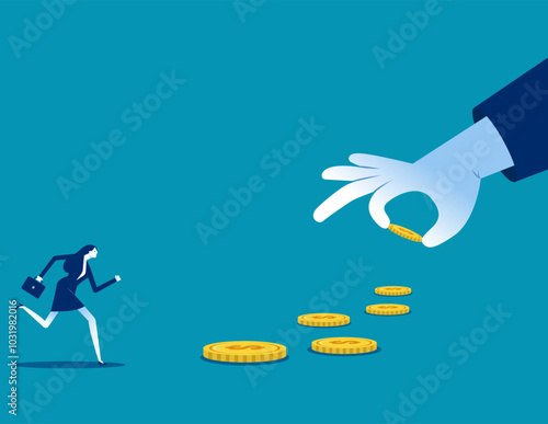 Money. Greedy businessman running to grab money coin trail, chasing for investment yield