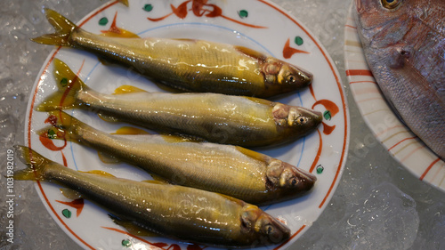 Ayu fish at a Japanese fish shop photo