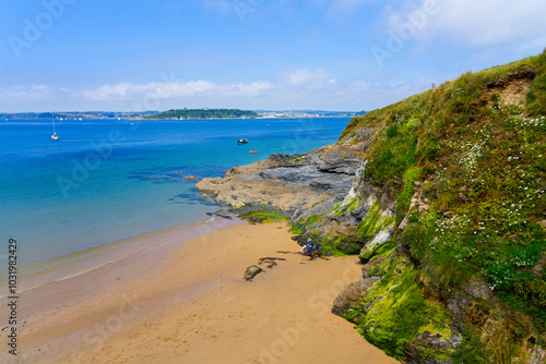 From clifftops of St. Anthony Head across to a distant Falmouth.