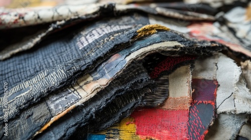 Textured upcycled fabric patterns showcasing eco-friendly design and sustainable textile innovation photo