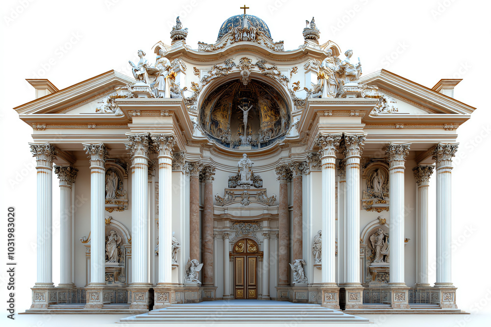 Obraz premium Ornate building facade, white isolate background