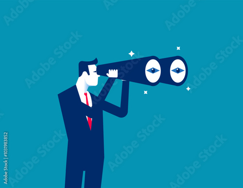Opportunity. Business woman look through binoculars searching for new job or opportunity, Observe or career success