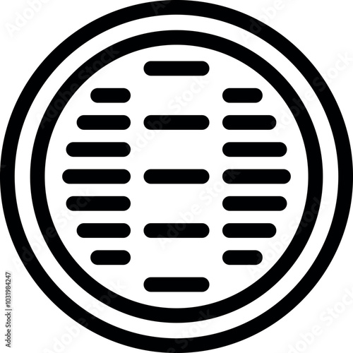 Simple vector icon of a round manhole cover with holes allowing for drainage