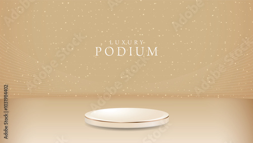 podium with sparkle golden  lines bokeh blur elements 3d realistic design