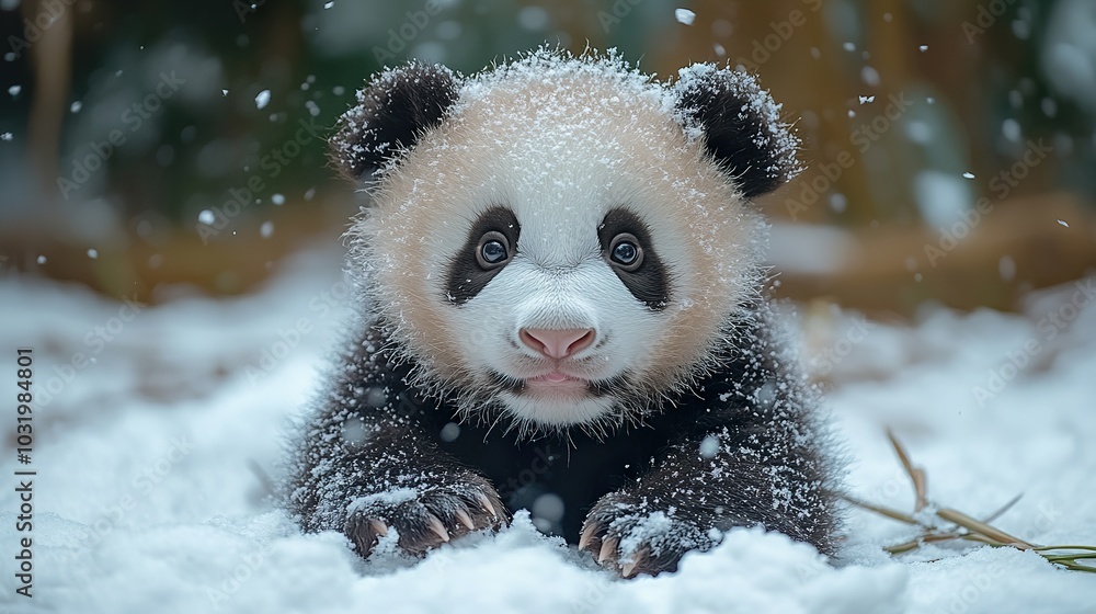 Adorable Panda Cub Enjoying Winter Fun in the Snow Adorable Panda Cub Enjoying Winter Fun in the Snow