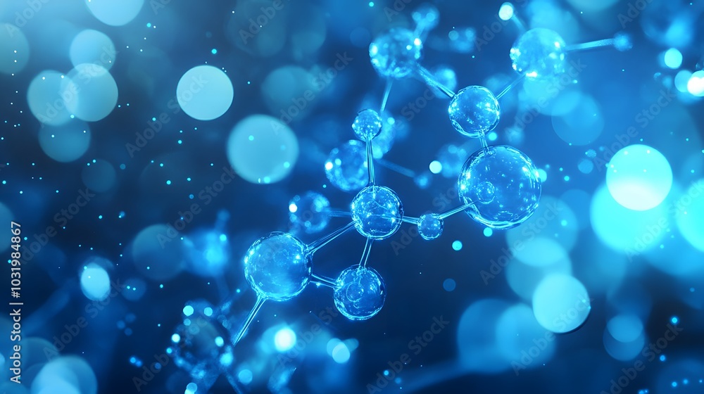 Abstract 3D Representation of a Molecular Structure with Blue Spheres and Lines Abstract 3D Representation of a Molecular Structure with Blue Spheres and Lines