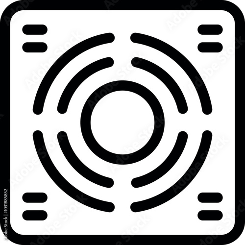 Simple vector icon representing a computer fan, crucial for cooling and preventing overheating in electronic devices
