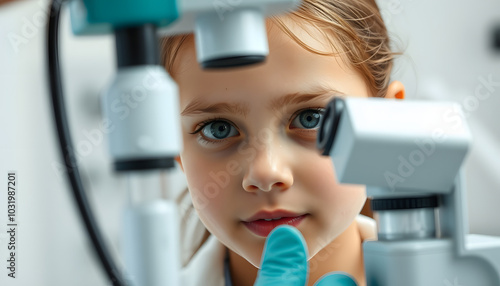 Professional laboratory investigations in healthcare system. Close up portrait of female child ready to have haemanalysis by doctor in medical office isolated with white highlights, png photo