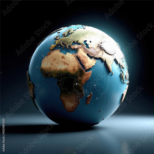 3D Render of Earth Globe with Continent Outlines 
