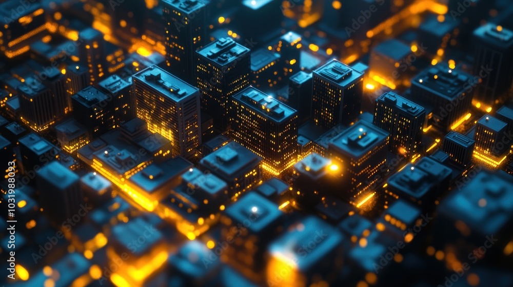 Cityscape at Night - Illuminated Skyline Cityscape at Night - Illuminated Skyline