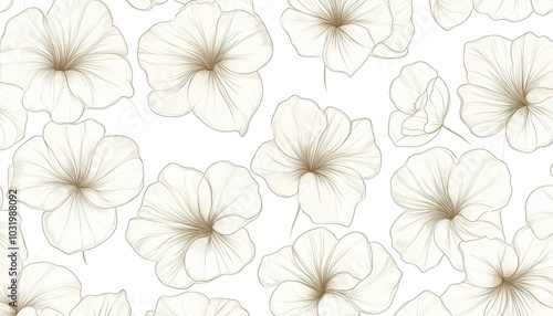 Delicate White Flowers Line Art Pattern