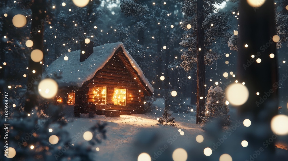 Fototapeta premium Cozy Winter Cabin in a Snowy Wonderland