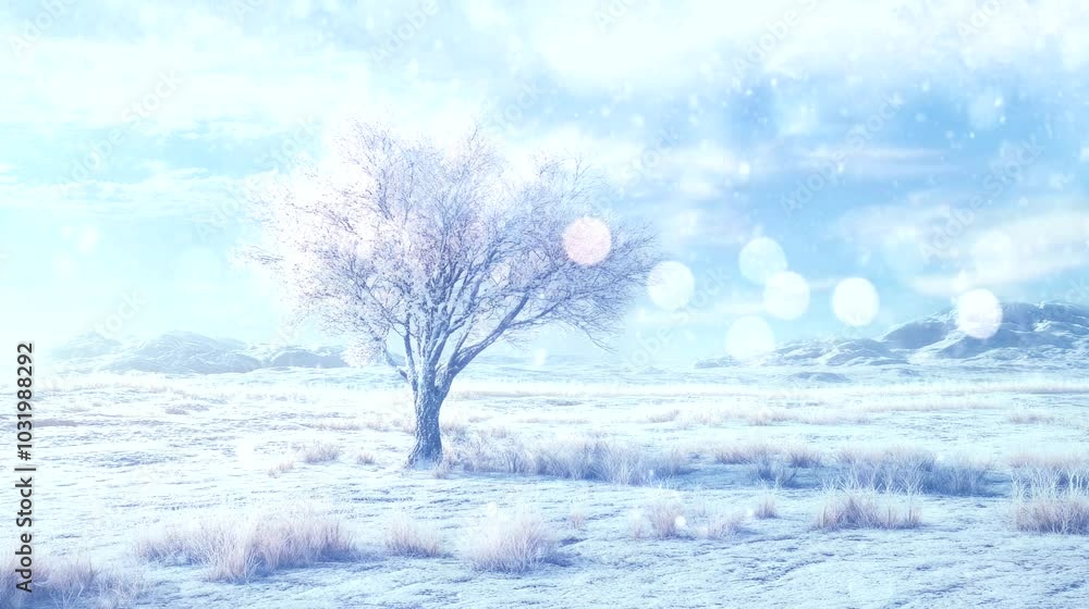 a frozen/arctic natural landscape in a cinematic style., concept art of an isolated tree in the middle of grassland a frozen/arctic natural landscape in a cinematic style., concept art of an isolated tree in the middle of grassland