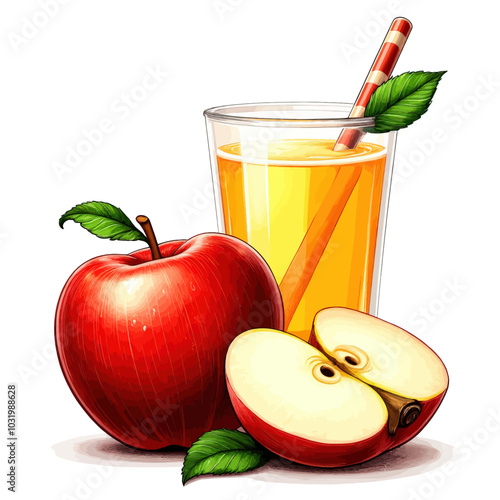 Apple Juice with Red Apples and Straw  
