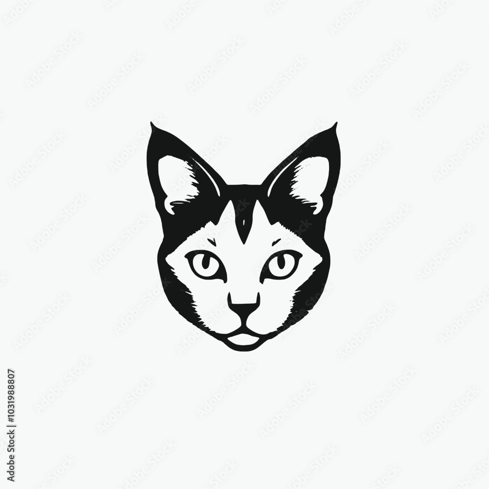 A black and white illustration of a cat's face A black and white illustration of a cat's face