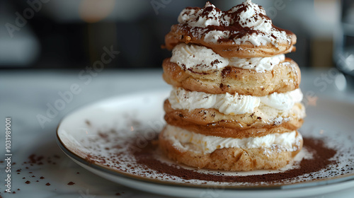 Wallpaper Mural A plate of classic tiramisu with layers of espresso-soaked ladyfingers and mascarpone cream Torontodigital.ca