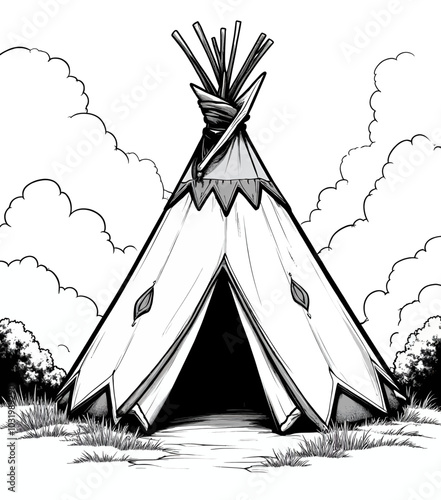Black and White Teepee Illustration 

