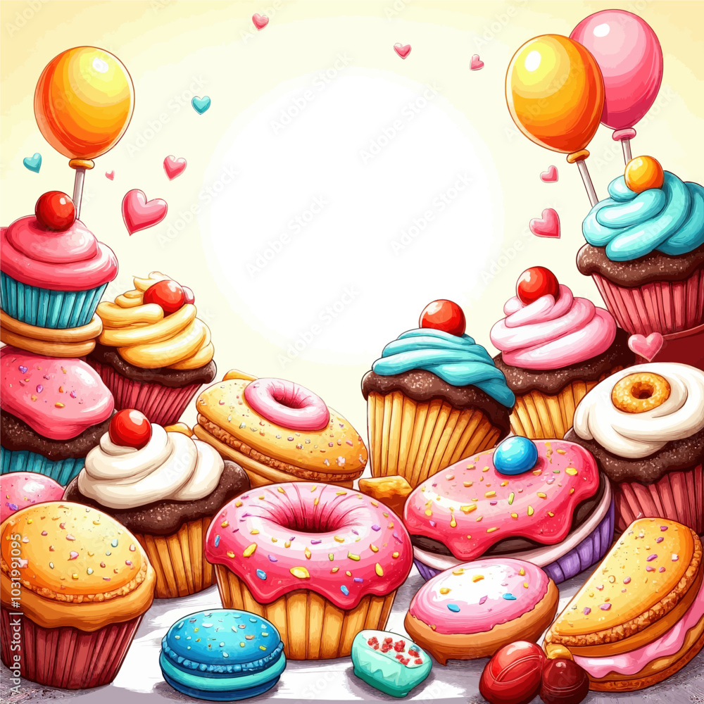 Cartoon Cupcakes and Donuts Background
Cartoon Cupcakes and Donuts Background