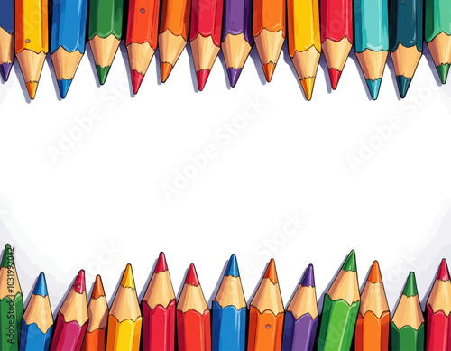 Colorful Pencils Border with White Background