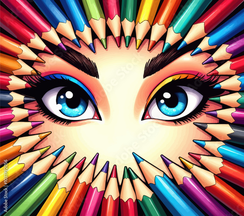 Colorful Pencils Surrounding Eyes 
