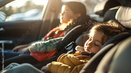 Sleeping Child in a Car Seat: A Moment of Tranquility photo