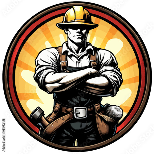 Construction Worker with Crossed Arms in Circle  
