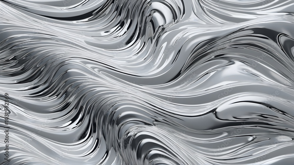 Fluid, metallic abstract waves over a soft grey background. AI-generated Fluid, metallic abstract waves over a soft grey background. AI-generated
