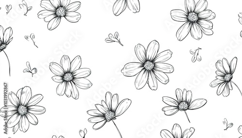 Black and White Hand Drawn Floral Pattern