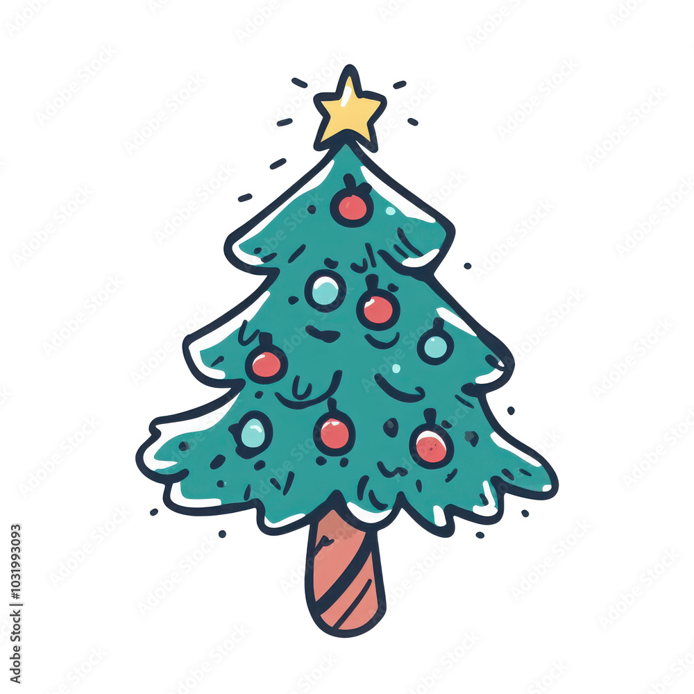 cartoon drawn christmas tree with balls and star isolated on transparent background cartoon drawn christmas tree with balls and star isolated on transparent background