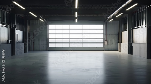 Modern Industrial Garage Interior with Large Door