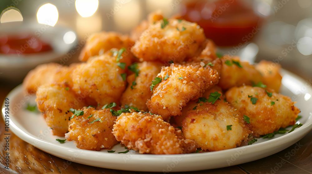 A plate of crispy chicken nuggets A plate of crispy chicken nuggets