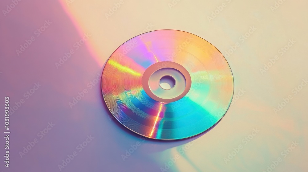 single CD disc on a white background, with rainbow-colored reflections shimmering across the surface of the disc single CD disc on a white background, with rainbow-colored reflections shimmering across the surface of the disc